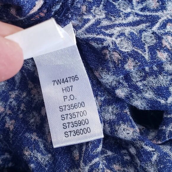 Lucky Brand size Small blue peasant top floral boho blouse viscose tie hippie - Picture 6 of 7